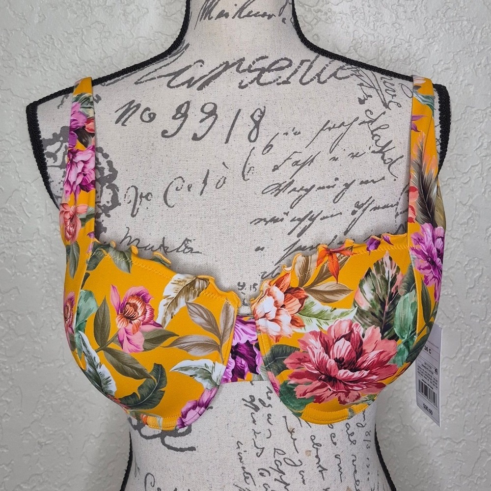 Shade & Shore Orange Floral Underwire Bikini Top Lightly Lined 36C